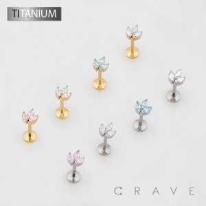 TRIPLE  MARQUISE FAN CZ TRINITY TOP IMPLANT GRADE TITANIUM PUSH IN LABRET SET